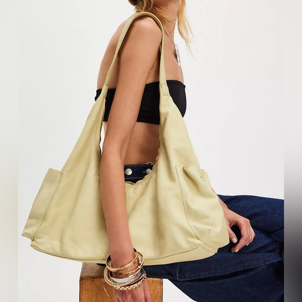Free People Pale Yellow Leather Hobo Bag